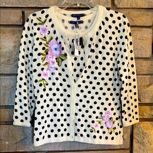Talbots Polka Dot Cardigan and tank with Floral Embroidery
